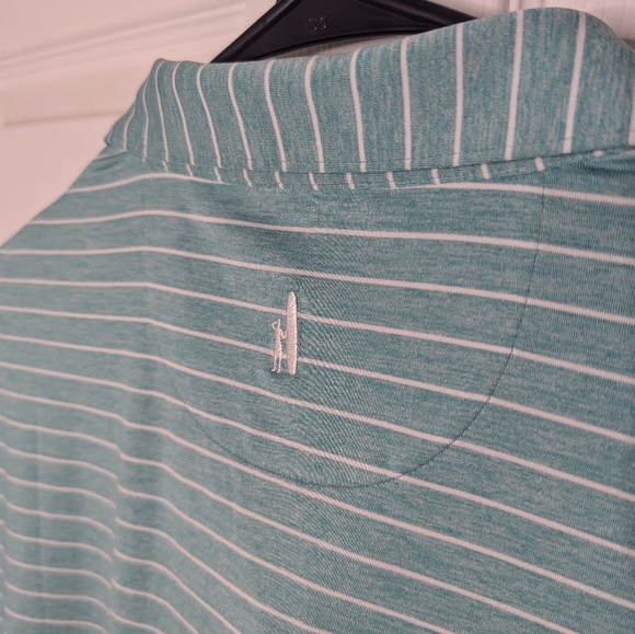 Johnnie O Mens Polo Shirt Short Sleeve Blue UPF 50 Stripe Performance Medium - Picture 5 of 5
